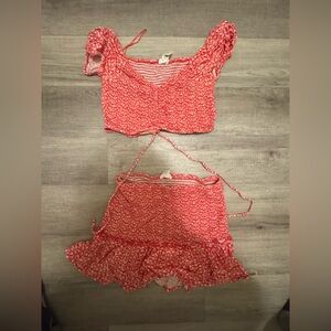 Red Floral Crop Top Set with matching skirt